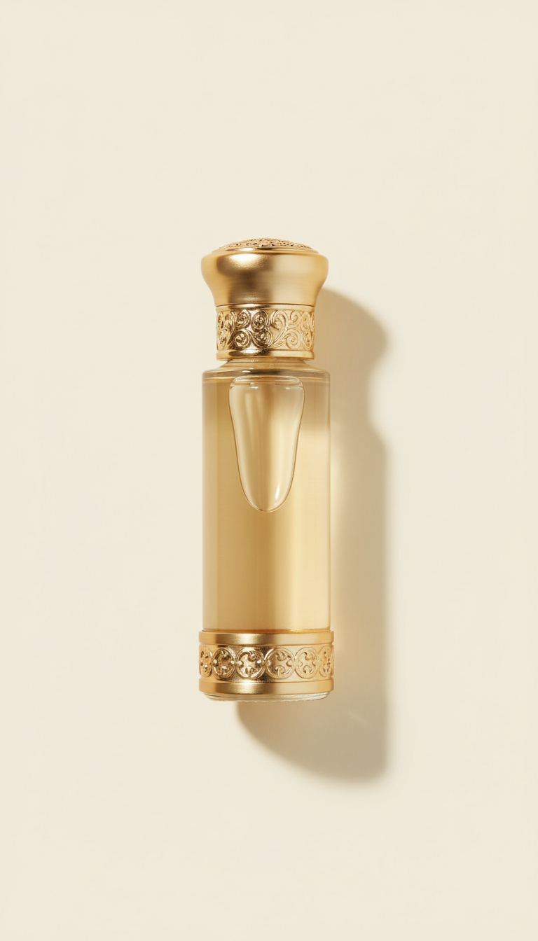 Nourishing hair oil with gold-accented glass